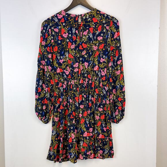 Banana Republic Size 0 Floral Mini LS Fit & Flare Empire Waist Dress Pink Red - Picture 9 of 13